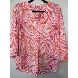Jodifl Pink& Corals Watercolor V Neck Blouse Size S